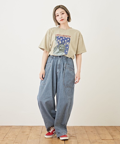 CUBE SUGAR(キューブシュガー)の「天竺カットソーピグメント染半袖グラフィックTシャツ(Tシャツ/カットソー・レディース・チャコールグレー/ベージュ/ピンク/ブルー・M)」の11枚目の写真