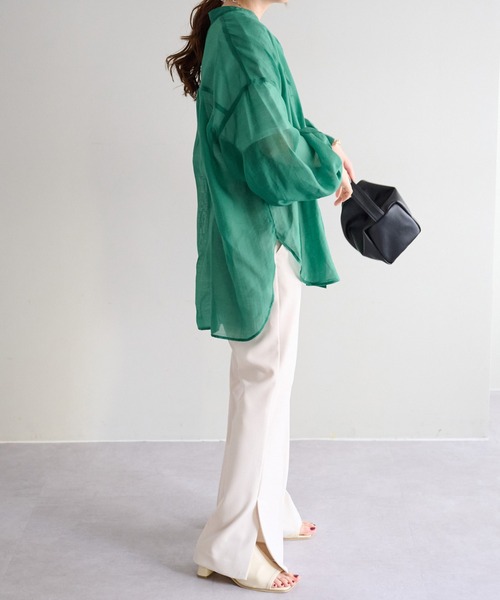 DISCOAT（ディスコート）の「シアーバンドカラーシャツ（シャツ/ブラウス・レディース・ブラック/オフホワイト/グリーン/ピンクベージュ・FREE）」の12枚目の写真