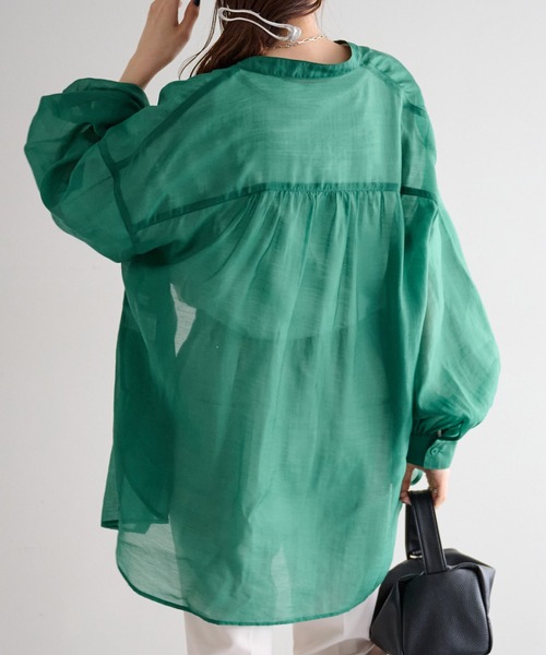 DISCOAT（ディスコート）の「シアーバンドカラーシャツ（シャツ/ブラウス・レディース・ブラック/オフホワイト/グリーン/ピンクベージュ・FREE）」の16枚目の写真