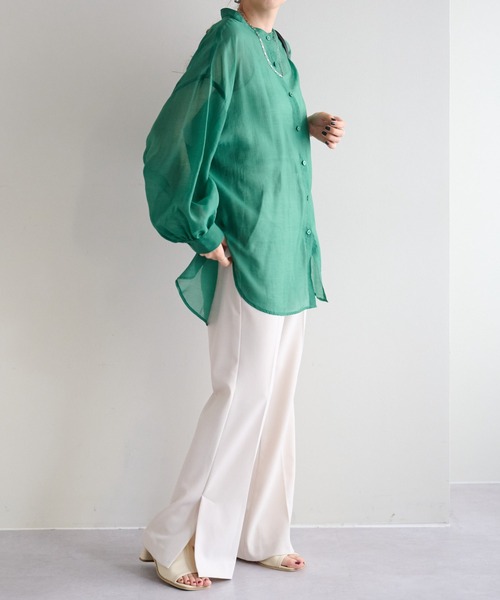 DISCOAT（ディスコート）の「シアーバンドカラーシャツ（シャツ/ブラウス・レディース・ブラック/オフホワイト/グリーン/ピンクベージュ・FREE）」の18枚目の写真