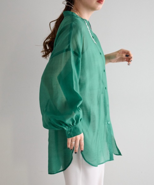 DISCOAT（ディスコート）の「シアーバンドカラーシャツ（シャツ/ブラウス・レディース・ブラック/オフホワイト/グリーン/ピンクベージュ・FREE）」の22枚目の写真