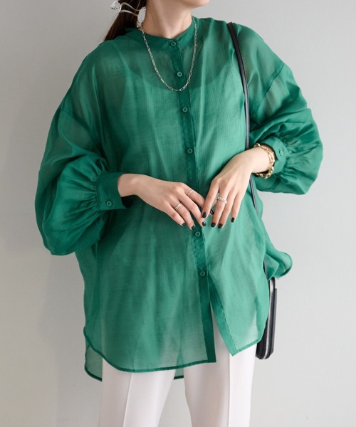 DISCOAT（ディスコート）の「シアーバンドカラーシャツ（シャツ/ブラウス・レディース・ブラック/オフホワイト/グリーン/ピンクベージュ・FREE）」の19枚目の写真