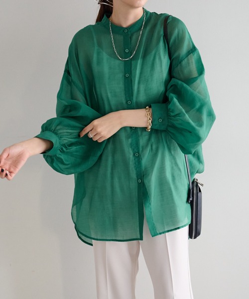 DISCOAT（ディスコート）の「シアーバンドカラーシャツ（シャツ/ブラウス・レディース・ブラック/オフホワイト/グリーン/ピンクベージュ・FREE）」の20枚目の写真