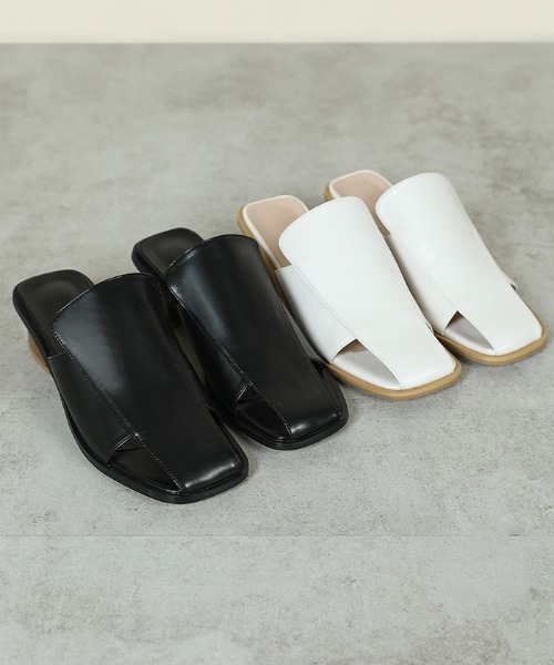 Futier land（フューティアランド）の「スクエアトゥフェイクウッドヒールサンダル（サンダル・レディース・ブラック/アイボリー・40/38/39/36/37）」の6枚目の写真