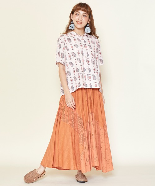 チャイハネ（チャイハネ）の「【チャイハネ】ブロックプリント梟柄シャツ（シャツ/ブラウス・レディース・ブラック/ベージュ/マスタード・FREE）」の12枚目の写真