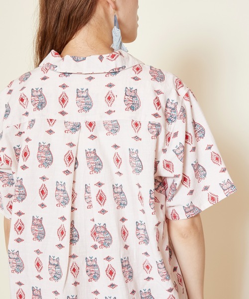 チャイハネ（チャイハネ）の「【チャイハネ】ブロックプリント梟柄シャツ（シャツ/ブラウス・レディース・ブラック/ベージュ/マスタード・FREE）」の14枚目の写真