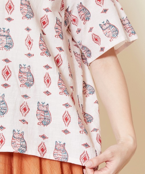 チャイハネ（チャイハネ）の「【チャイハネ】ブロックプリント梟柄シャツ（シャツ/ブラウス・レディース・ブラック/ベージュ/マスタード・FREE）」の15枚目の写真