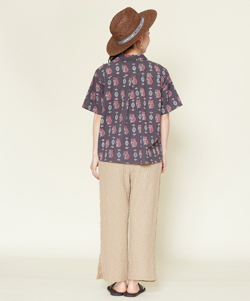チャイハネ（チャイハネ）の「【チャイハネ】ブロックプリント梟柄シャツ（シャツ/ブラウス・レディース・ブラック/ベージュ/マスタード・FREE）」の6枚目の写真