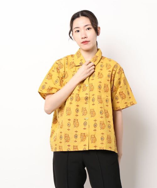 チャイハネ（チャイハネ）の「【チャイハネ】ブロックプリント梟柄シャツ（シャツ/ブラウス・レディース・ブラック/ベージュ/マスタード・FREE）」の16枚目の写真