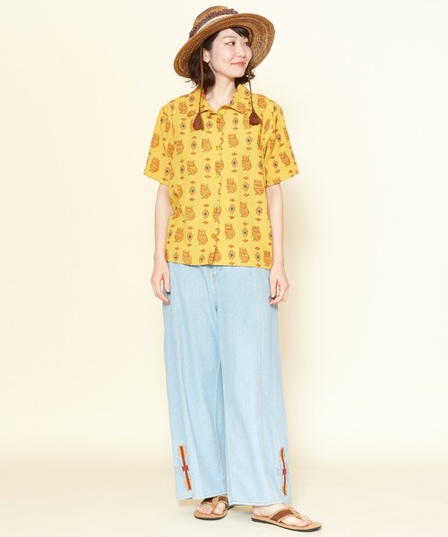 チャイハネ（チャイハネ）の「【チャイハネ】ブロックプリント梟柄シャツ（シャツ/ブラウス・レディース・ブラック/ベージュ/マスタード・FREE）」の17枚目の写真