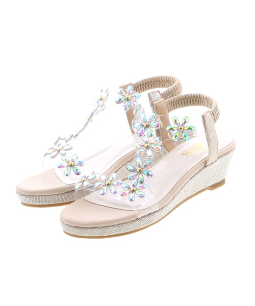 JELLY BEANS（ジェリービーンズ）の「ビジューフラワーウェッジサンダル(217-131)JELLY BEANS(ジェリービーンズ)（サンダル・レディース・ブラック/ライトグリーン/アイボリー・LL/S/M/L）」の2枚目の写真