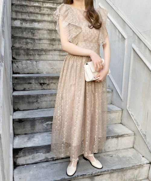 23区　モカブラウンベージュ　レース　ノースリーブ　ワンピース 083052r01.jpg