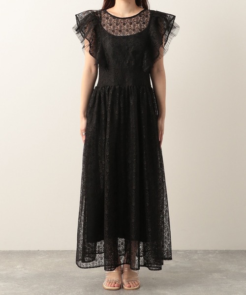 美品 ebure レース ノースリーブワンピース ドレス ブラック 16万円 Heather（ヘザー）の「総レースノースリーブワンピース 281706（ドレス