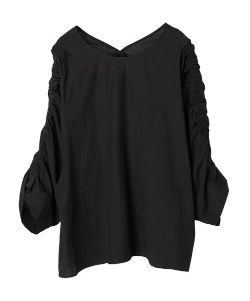 AMERICAN HOLIC(アメリカンホリック)の「Vネック袖ギャザーブラウス(シャツ/ブラウス・レディース・ブラック/オフホワイト/オレンジ・M/L)」の5枚目の写真