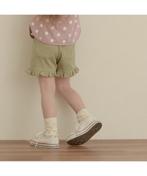 Lycee mine（リセマイン）の「フリルフリルショートパンツ（スウェットパンツ・キッズ・ベージュ/カーキ/ピンク/ミント/チャコール/ブラック/ラベンダー・110cm/100cm/120cm/130cm/140cm）」の20枚目の写真