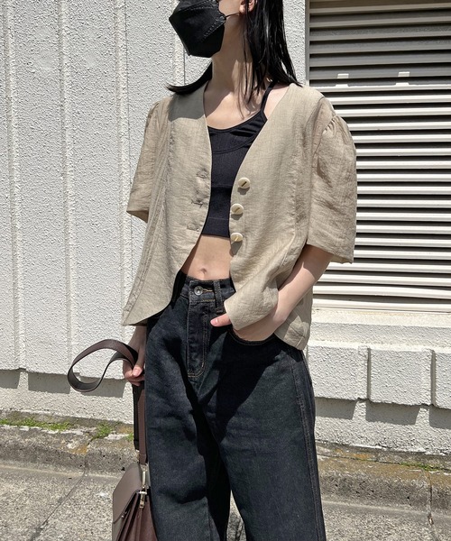 Jewelobe（ジュエローブ）の「シアーノーカラージャケットブラウス（シャツ/ブラウス・レディース・ホワイト/カーキ/ピンク/ブルー・FREE）」の9枚目の写真