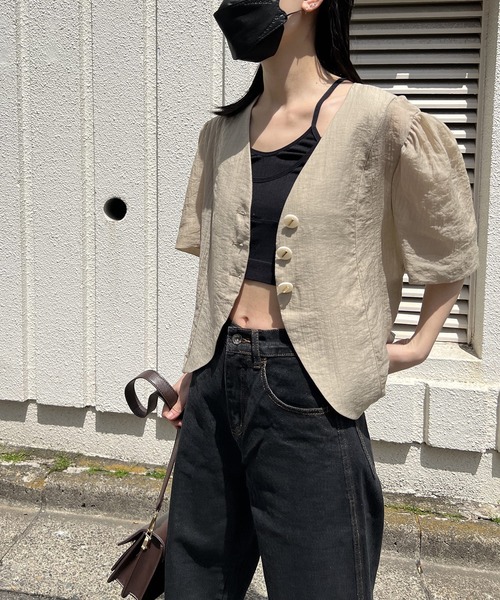 Jewelobe（ジュエローブ）の「シアーノーカラージャケットブラウス（シャツ/ブラウス・レディース・ホワイト/カーキ/ピンク/ブルー・FREE）」の10枚目の写真