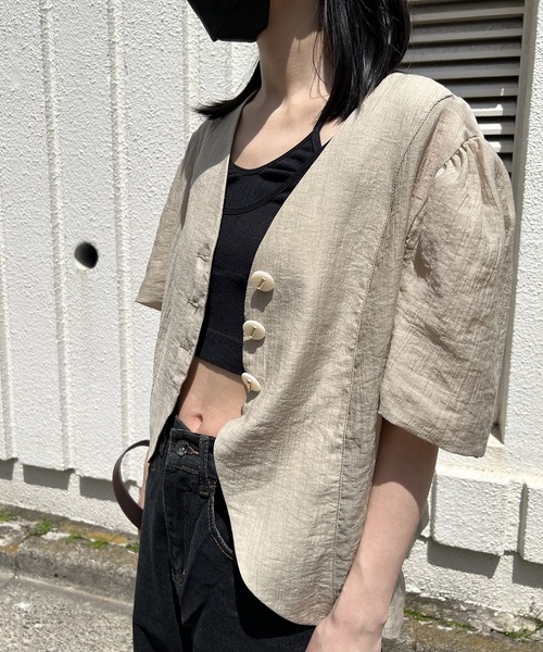 Jewelobe（ジュエローブ）の「シアーノーカラージャケットブラウス（シャツ/ブラウス・レディース・ホワイト/カーキ/ピンク/ブルー・FREE）」の13枚目の写真