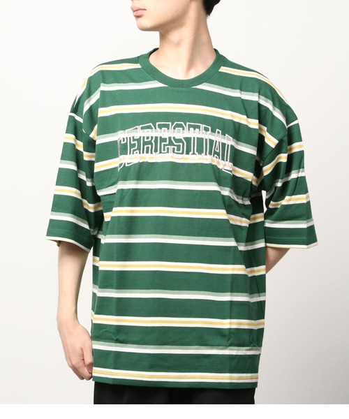 Beno(ビーノ)の「レトロボーダー オーバーサイズ アーチロゴ刺繍 Tシャツ(Tシャツ/カットソー・メンズ・グリーン系その他/ブルー系その他/グリーン系その他2/ブルー系その他2・M/L)」の7枚目の写真