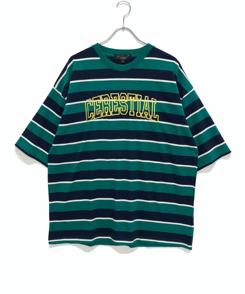 Beno(ビーノ)の「レトロボーダー オーバーサイズ アーチロゴ刺繍 Tシャツ(Tシャツ/カットソー・メンズ・グリーン系その他/ブルー系その他/グリーン系その他2/ブルー系その他2・M/L)」の10枚目の写真