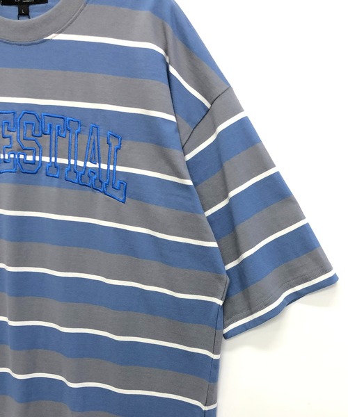 Beno(ビーノ)の「レトロボーダー オーバーサイズ アーチロゴ刺繍 Tシャツ(Tシャツ/カットソー・メンズ・グリーン系その他/ブルー系その他/グリーン系その他2/ブルー系その他2・M/L)」の15枚目の写真