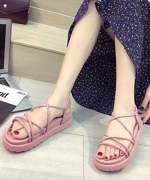 Lace Ladies（レースレディース）の「ナローストラップ厚底サンダル（サンダル・レディース・ベージュ/ブラック/ピンク/アイボリー・22.5/24.5/24/25/23/23.5）」の4枚目の写真