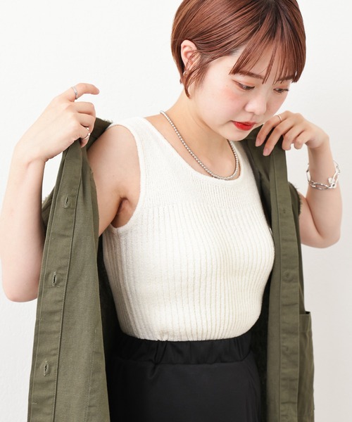 natural couture（ナチュラルクチュール）の「杢もくメランジニットタンク（タンクトップ・レディース・オフホワイト/ブラック/ベージュ/グリーン/ピンク・FREE）」の10枚目の写真