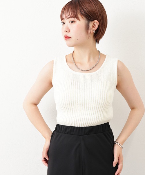 natural couture（ナチュラルクチュール）の「杢もくメランジニットタンク（タンクトップ・レディース・オフホワイト/ブラック/ベージュ/グリーン/ピンク・FREE）」の20枚目の写真