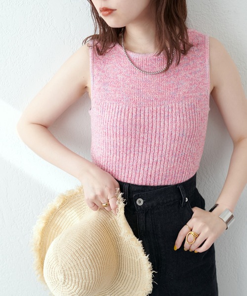 natural couture（ナチュラルクチュール）の「杢もくメランジニットタンク（タンクトップ・レディース・オフホワイト/ブラック/ベージュ/グリーン/ピンク・FREE）」の12枚目の写真