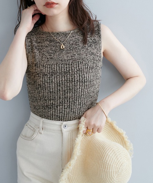 natural couture（ナチュラルクチュール）の「杢もくメランジニットタンク（タンクトップ・レディース・オフホワイト/ブラック/ベージュ/グリーン/ピンク・FREE）」の17枚目の写真