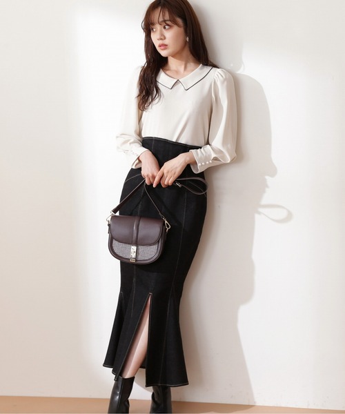 PROPORTION BODY DRESSING（プロポーションボディドレッシング）の「トライアングルデニムマーメイド / 1212220508（スカート・レディース・ブラック/ダークネイビー・SMALL/MEDIUM）」の2枚目の写真