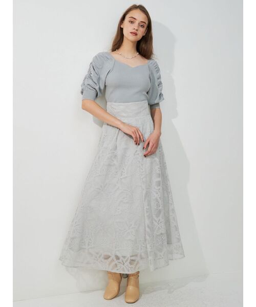 MERCURYDUO（マーキュリーデュオ）の「コード刺繍フレアスカート（スカート・レディース・ブラック/アイボリー/ミント・SMALL/MEDIUM）」の19枚目の写真