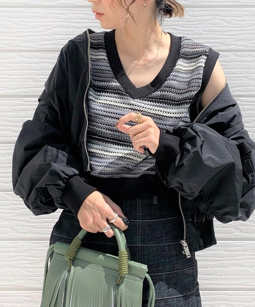 Q（キュー）の「グラデボーダーベスト（ベスト・レディース・ブラック系その他/グリーン系その他・MEDIUM）」の2枚目の写真