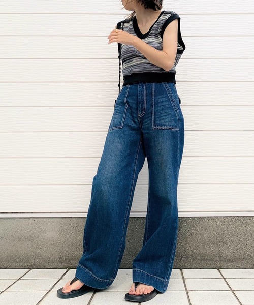 Q（キュー）の「グラデボーダーベスト（ベスト・レディース・ブラック系その他/グリーン系その他・MEDIUM）」の5枚目の写真