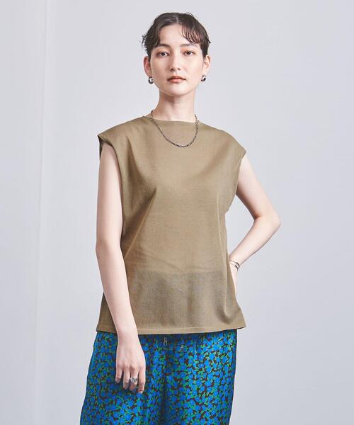 UNITED ARROWS（ユナイテッドアローズ）の「シアー フレンチスリーブ ニット（ニット/セーター・レディース・ベージュ/ライム・FREE）」の2枚目の写真