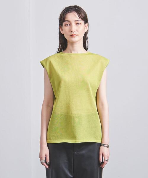 UNITED ARROWS（ユナイテッドアローズ）の「シアー フレンチスリーブ ニット（ニット/セーター・レディース・ベージュ/ライム・FREE）」の4枚目の写真