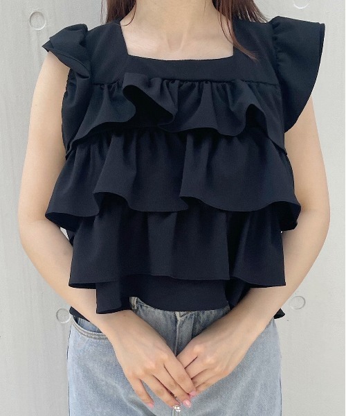 titty&Co. PETIT(ティティアンドコープティ)の「【titty&Co.PETIT】ティアードフリルトップス(シャツ/ブラウス・レディース・ブラック/ブルー/ホワイト・FREE)」の4枚目の写真