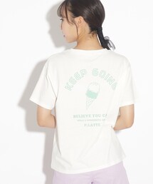 PINK-latte | 【コットン100％/毛玉になりにくい】バックモチーフTシャツ(Tシャツ/カットソー)