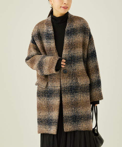 journal standard L'essage（ジャーナルスタンダードレサージュ）の「コクーンミドルコート（ノーカラージャケット・レディース・ネイビー/ブラウン系その他/ナチュラル・FREE）」の2枚目の写真