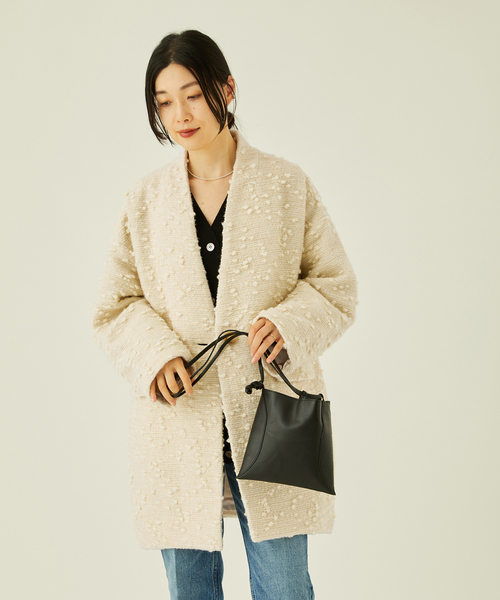 journal standard L'essage（ジャーナルスタンダードレサージュ）の「コクーンミドルコート（ノーカラージャケット・レディース・ネイビー/ブラウン系その他/ナチュラル・FREE）」の3枚目の写真