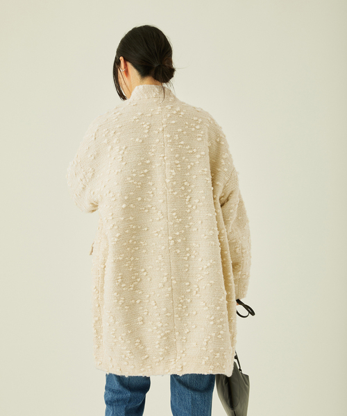 journal standard L'essage（ジャーナルスタンダードレサージュ）の「コクーンミドルコート（ノーカラージャケット・レディース・ネイビー/ブラウン系その他/ナチュラル・FREE）」の4枚目の写真