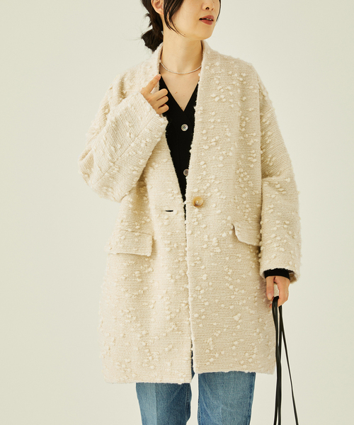 journal standard L'essage（ジャーナルスタンダードレサージュ）の「コクーンミドルコート（ノーカラージャケット・レディース・ネイビー/ブラウン系その他/ナチュラル・FREE）」の9枚目の写真