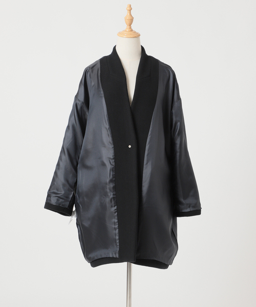 journal standard L'essage（ジャーナルスタンダードレサージュ）の「コクーンミドルコート（ノーカラージャケット・レディース・ネイビー/ブラウン系その他/ナチュラル・FREE）」の13枚目の写真