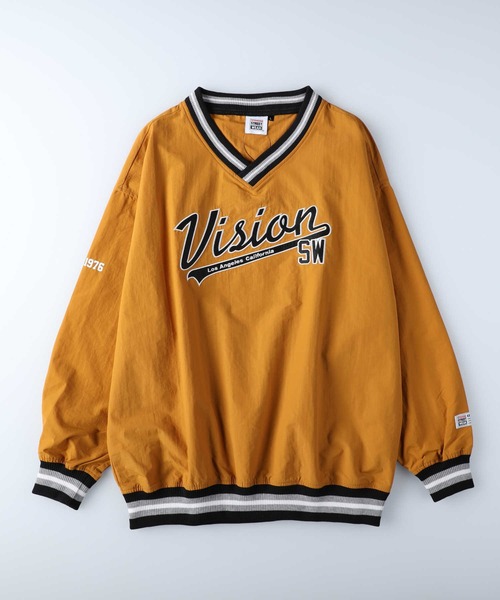 VISION STREET WEAR(ヴィジョンストリートウェア)の「【VISION STREET】リブナイロンプルオ-バー(ナイロンジャケット・メンズ・ブラック/ゴールド/ブラック×グリーン・M/XL/L)」の1枚目の写真