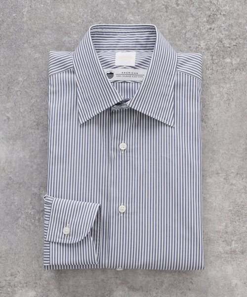 EDIFICE（エディフィス）の「セミワイド アメリカンコットン ストライプシャツ（シャツ/ブラウス・メンズ・ダークブルー/ベージュ・40/38/39/41/37）」の2枚目の写真