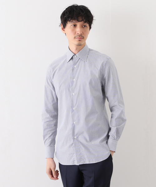 EDIFICE（エディフィス）の「セミワイド アメリカンコットン ストライプシャツ（シャツ/ブラウス・メンズ・ダークブルー/ベージュ・40/38/39/41/37）」の4枚目の写真