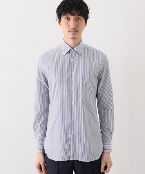 EDIFICE（エディフィス）の「セミワイド アメリカンコットン ストライプシャツ（シャツ/ブラウス・メンズ・ダークブルー/ベージュ・40/38/39/41/37）」の5枚目の写真