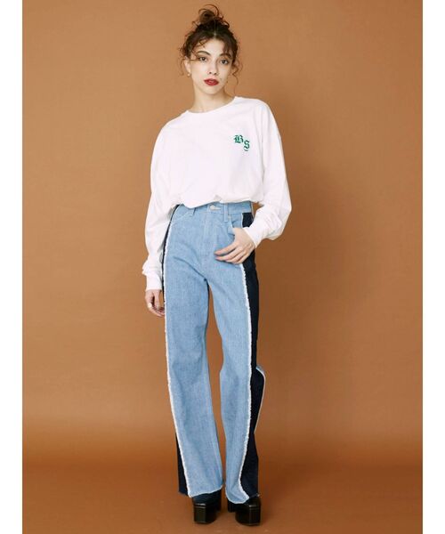 EVRIS（エヴリス）の「リメイクワイドデニムパンツ（デニムパンツ・レディース・ブラック/ライトブルー・MEDIUM/SMALL）」の9枚目の写真