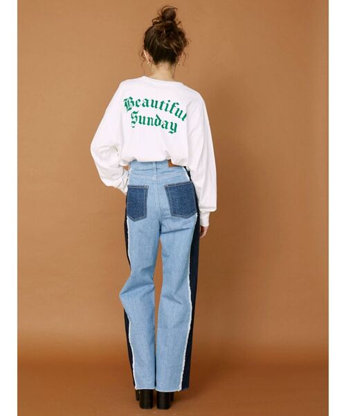 EVRIS（エヴリス）の「リメイクワイドデニムパンツ（デニムパンツ・レディース・ブラック/ライトブルー・MEDIUM/SMALL）」の12枚目の写真