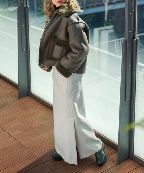 jakke（ジャッキー）の「【JAKKE/ジャッキー】VERA SHEARLING AVIATOR ジャケット（ムートンコート・レディース・カーキ/ボルドー・FREE）」の4枚目の写真